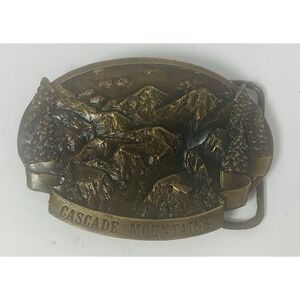 1978 Bergamot Brass Works Cascade Mountains Belt Buckle Made in USA Vintage